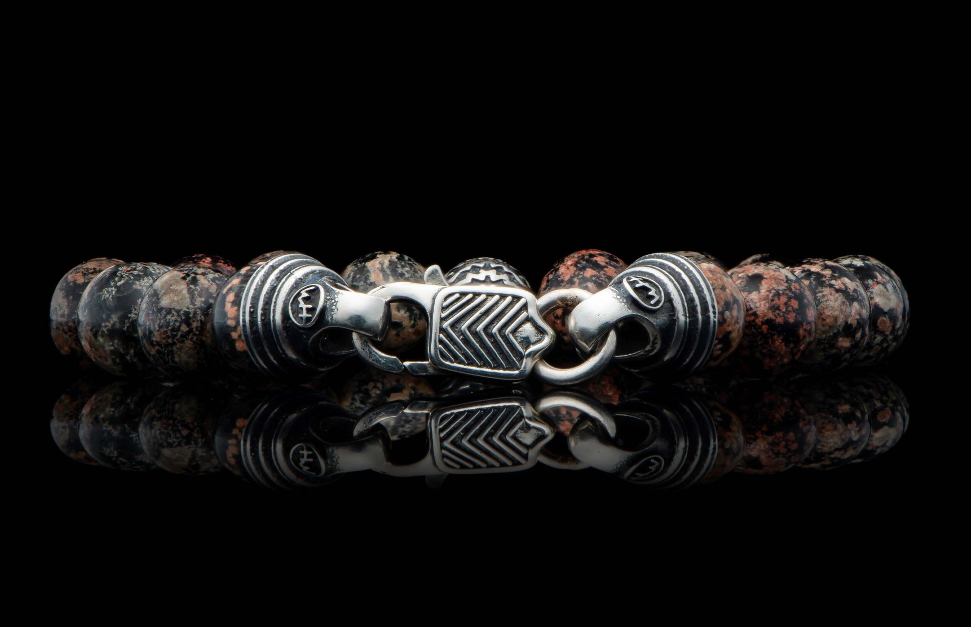 The Seaside Red Obsidian Beaded Bracelet with Sculpted Sterling Silver clasp