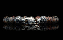 The Seaside Red Obsidian Beaded Bracelet with Sculpted Sterling Silver clasp