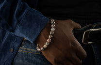 The Seaside Red Obsidian Beaded Bracelet with Sculpted Sterling Silver 