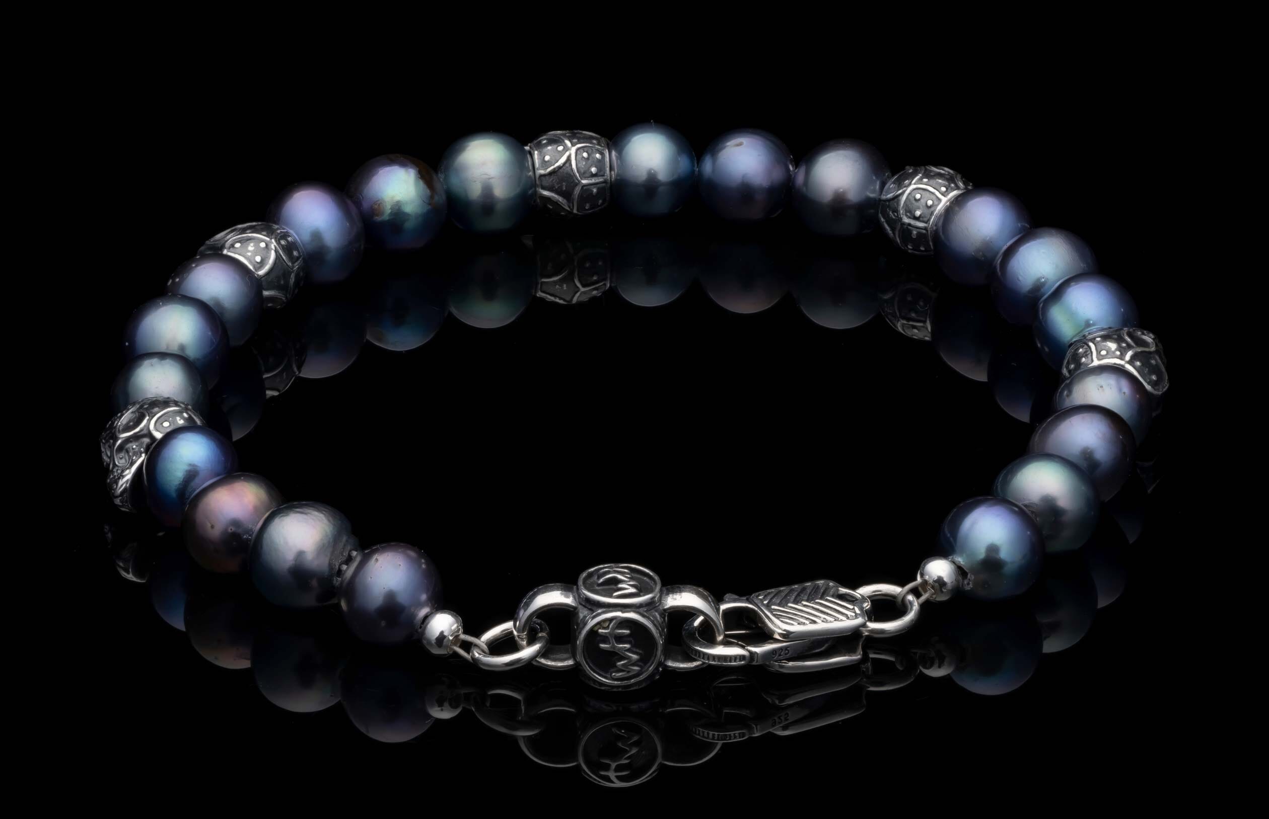 Skull Dandy (BB55 PP) Men's Unique Peacock Pearl Bracelet