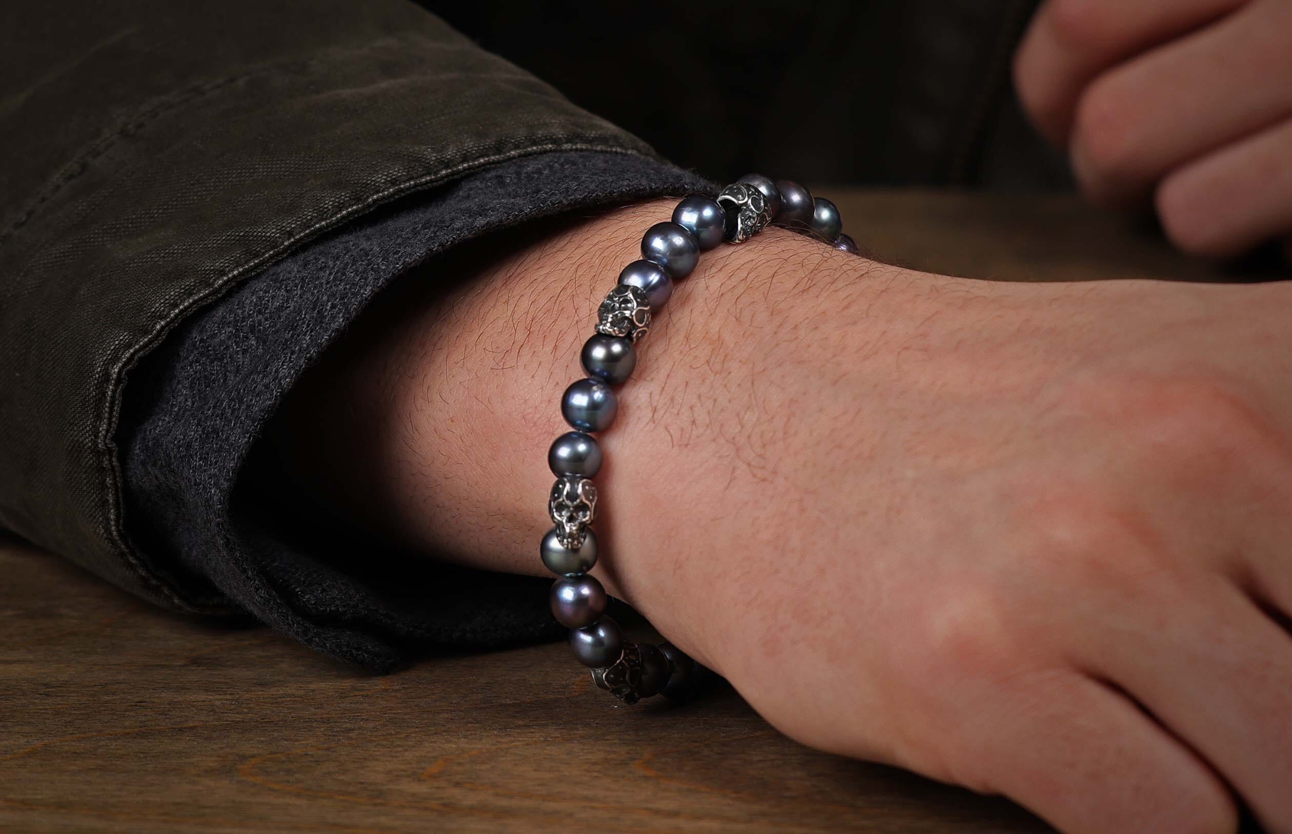 Skull Dandy (BB55 PP) Men's Unique Peacock Pearl Bracelet