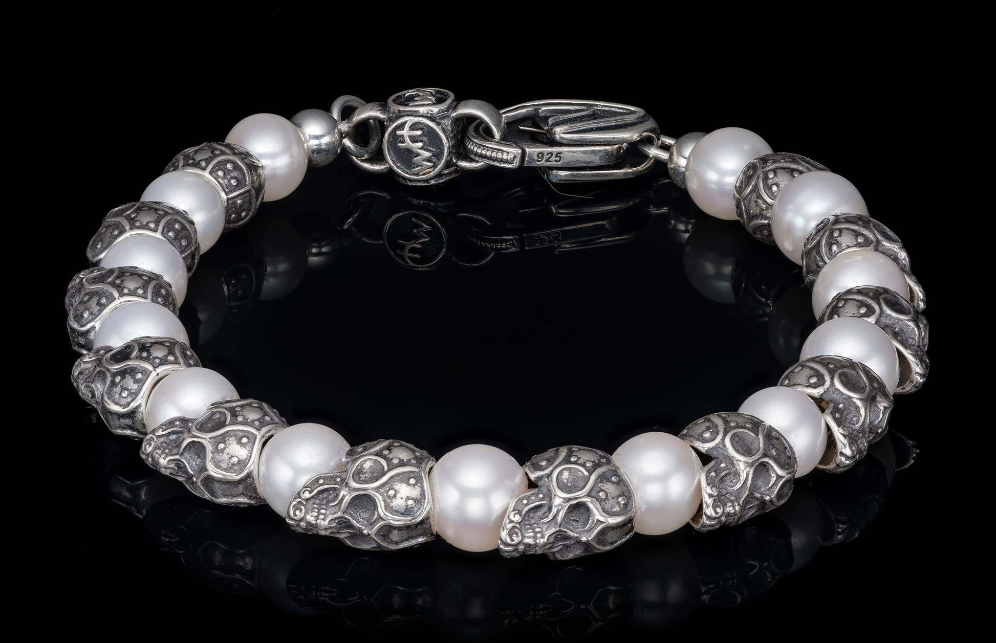 The Spectre Beaded Bracelet with Sterling Silver and Freshwater Pearls