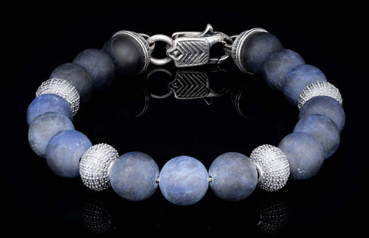 The Dark Seas Beaded Bracelet with Sterling Silver and Sodalite Beads
