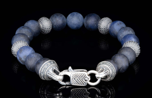 The Dark Seas Beaded Bracelet with Sterling Silver and Sodalite Beads