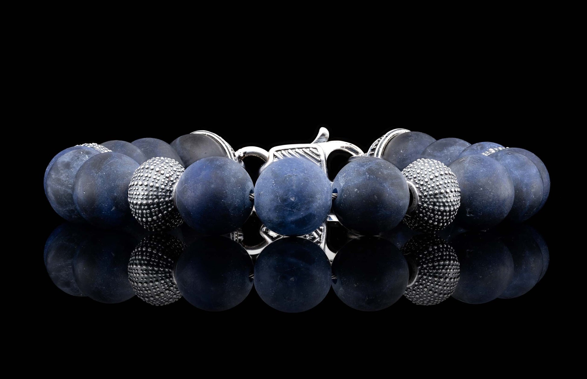 The Dark Seas Beaded Bracelet with Sterling Silver and Sodalite Beads
