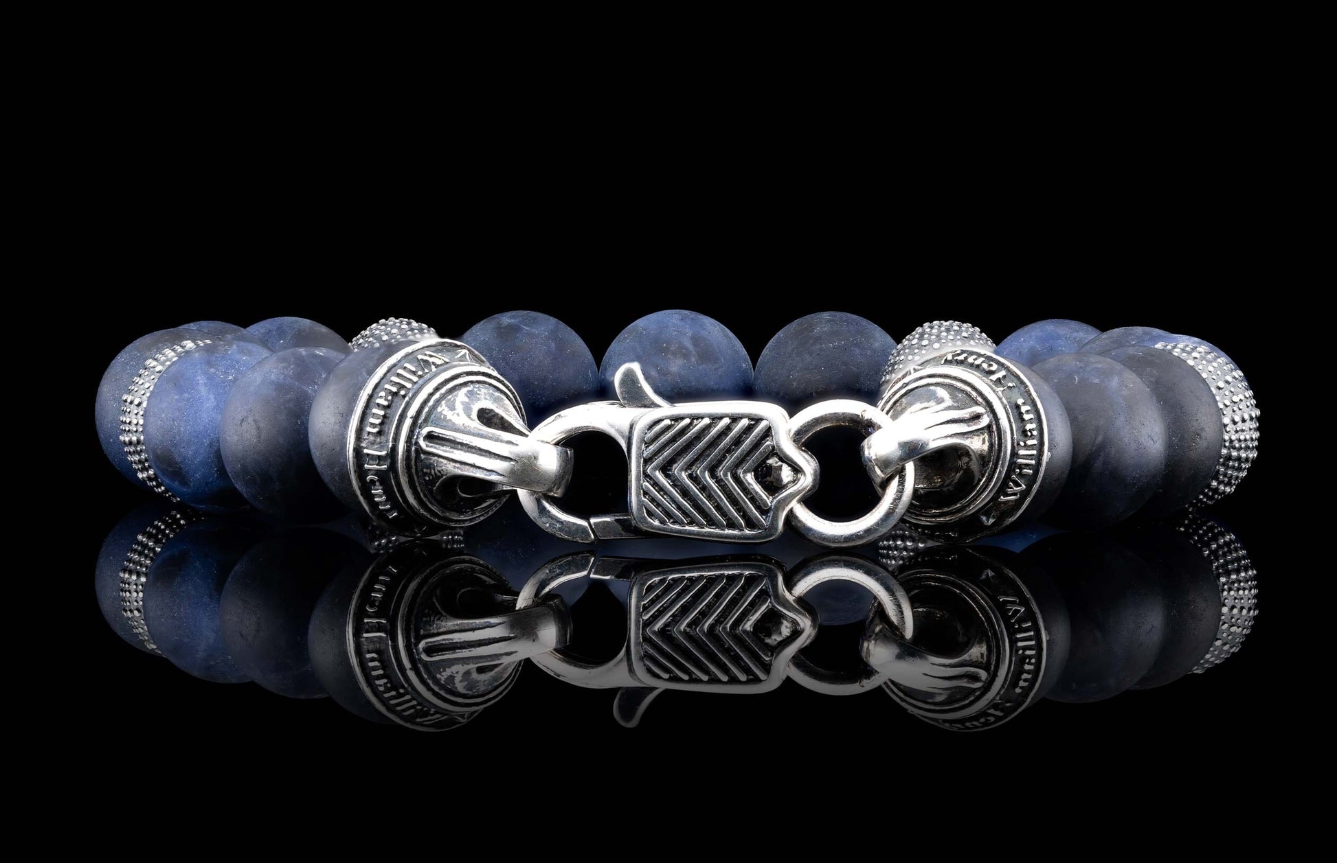 The Dark Seas Beaded Bracelet with Sterling Silver and Sodalite Beads clasp