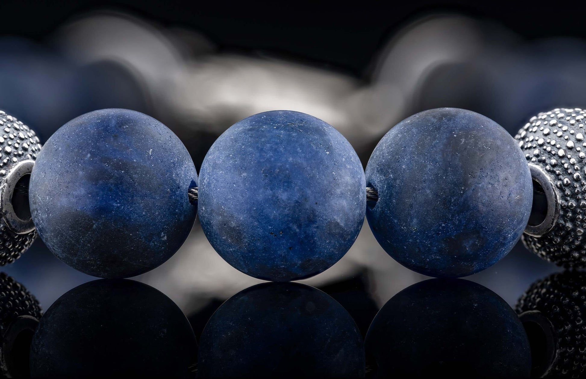 The Dark Seas Beaded Bracelet with Sterling Silver and Sodalite Beads