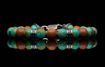 Handcrafted William Henry men's bracelet Kingman features turquoise with deep red jasper beads