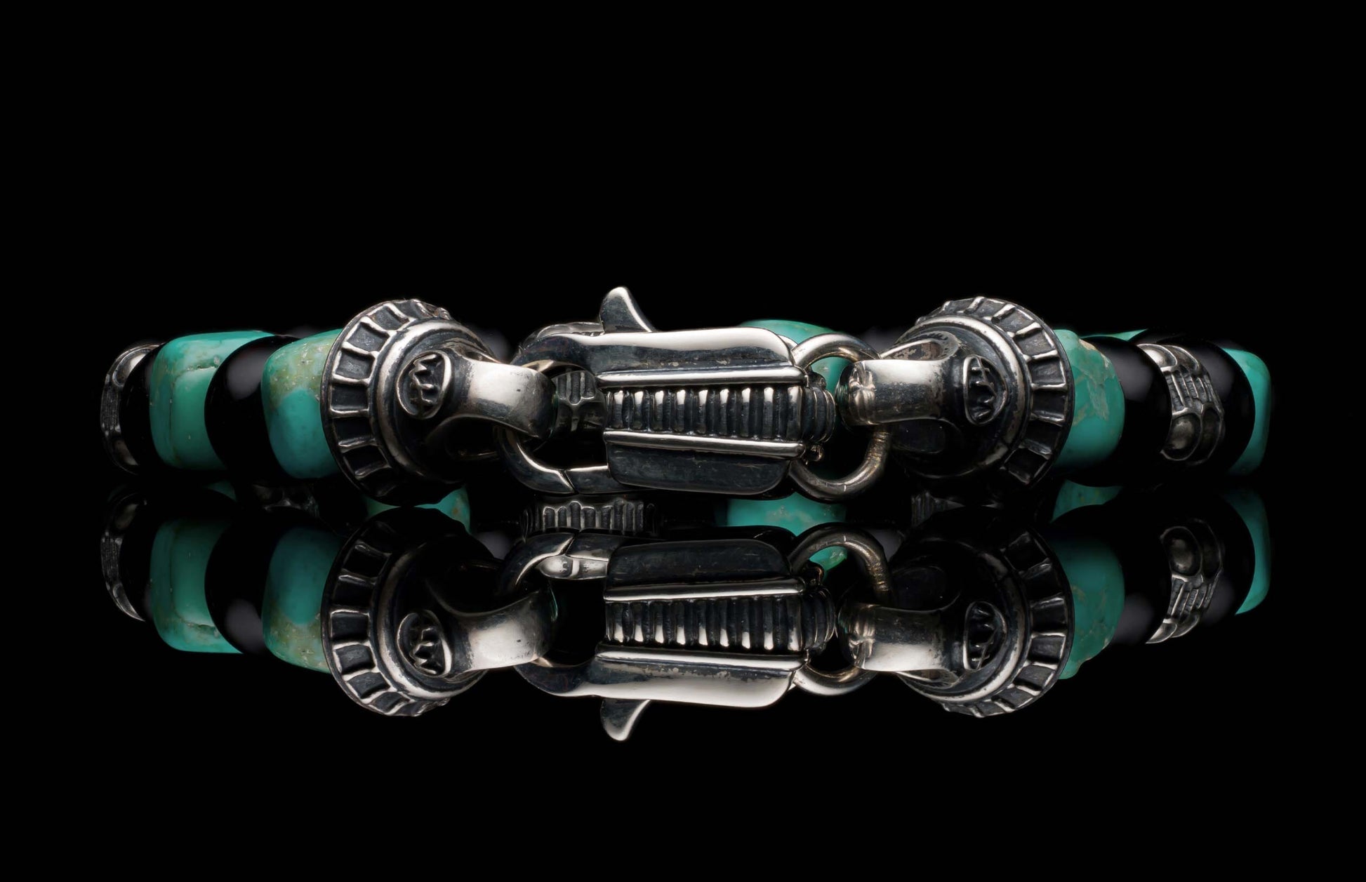 Handcrafted William Henry men's bracelet with Kingman turquoise cube beads