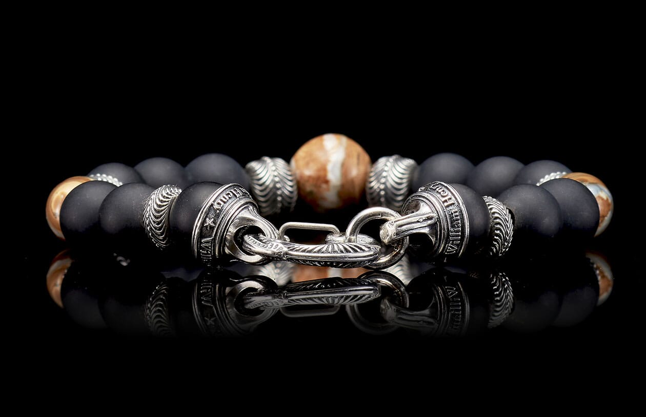 The Ice Age Beaded bracelet with Sterling Silver and Fossil Mammoth Tooth clasp