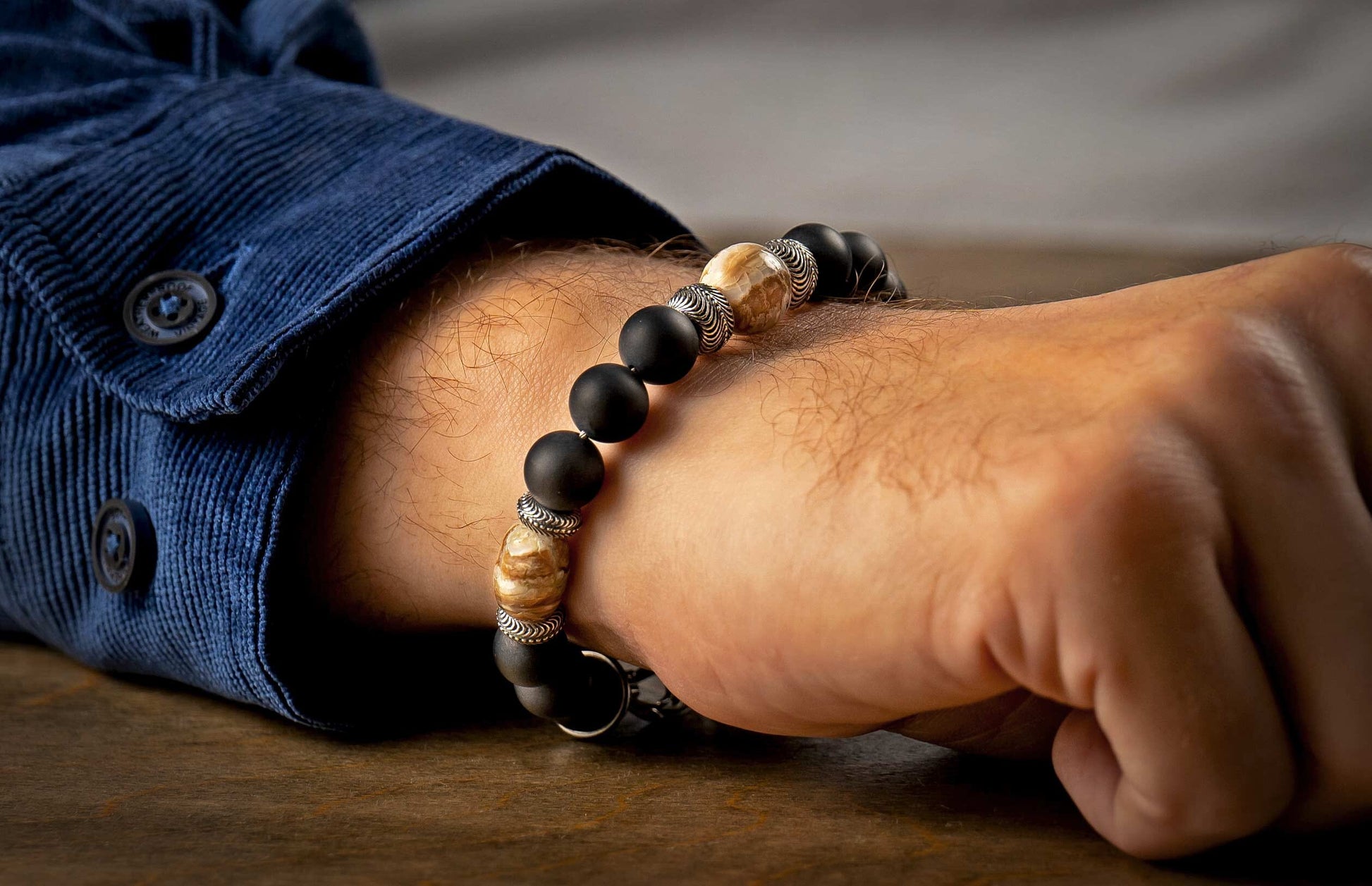 The Ice Age Beaded bracelet with Sterling Silver and Fossil Mammoth Tooth