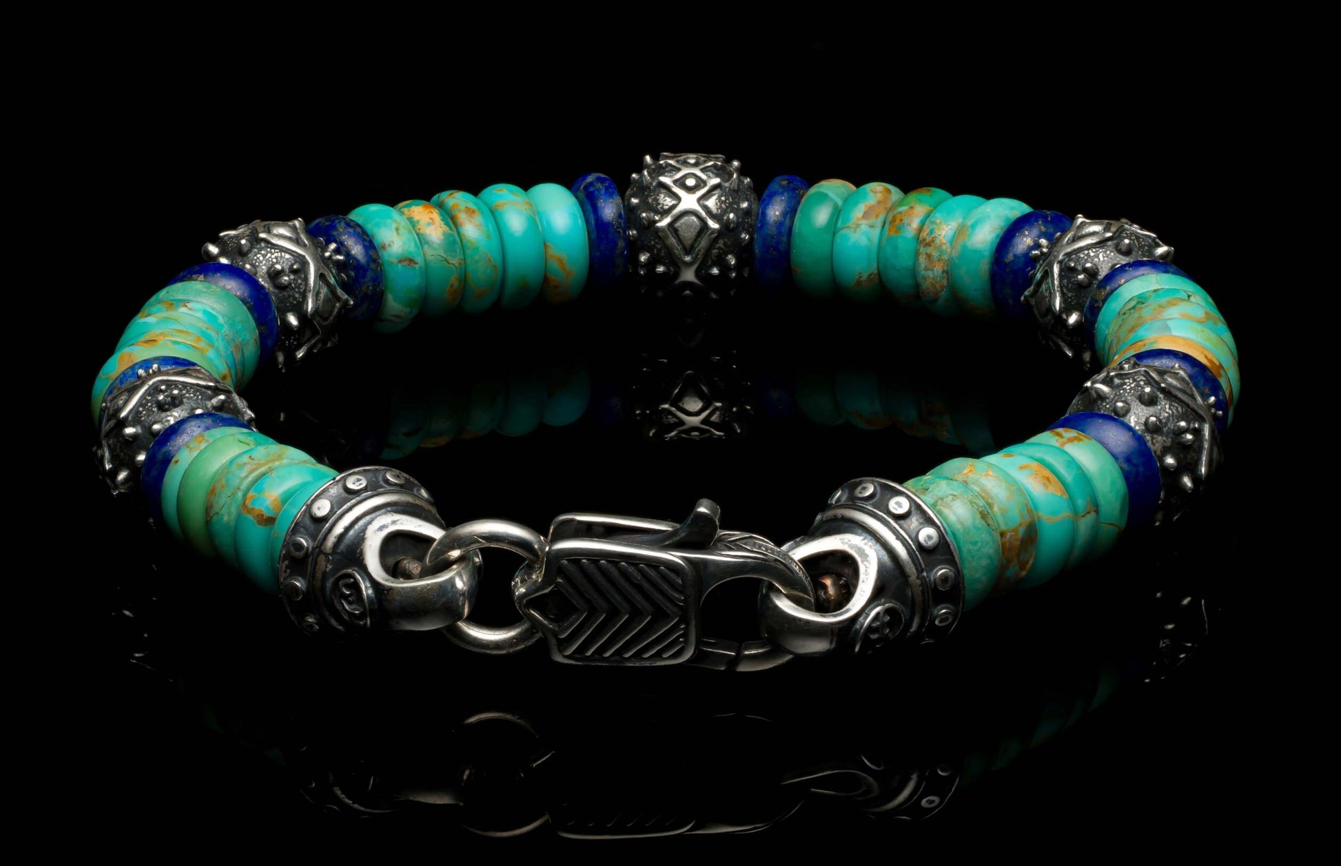  accented with sculpted sterling silver and a custom clasp