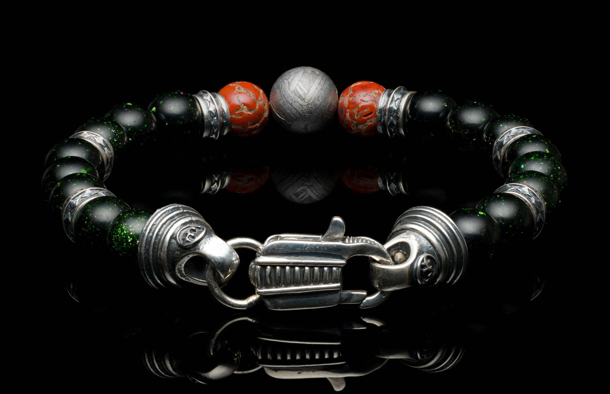  accented with sculpted sterling silver and a custom clasp