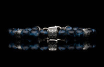 Handcrafted William Henry men's bracelet with Pietersite beads and quilted sterling silver cubes