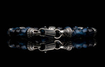 Handcrafted William Henry men's bracelet with Pietersite beads and quilted sterling silver cubes