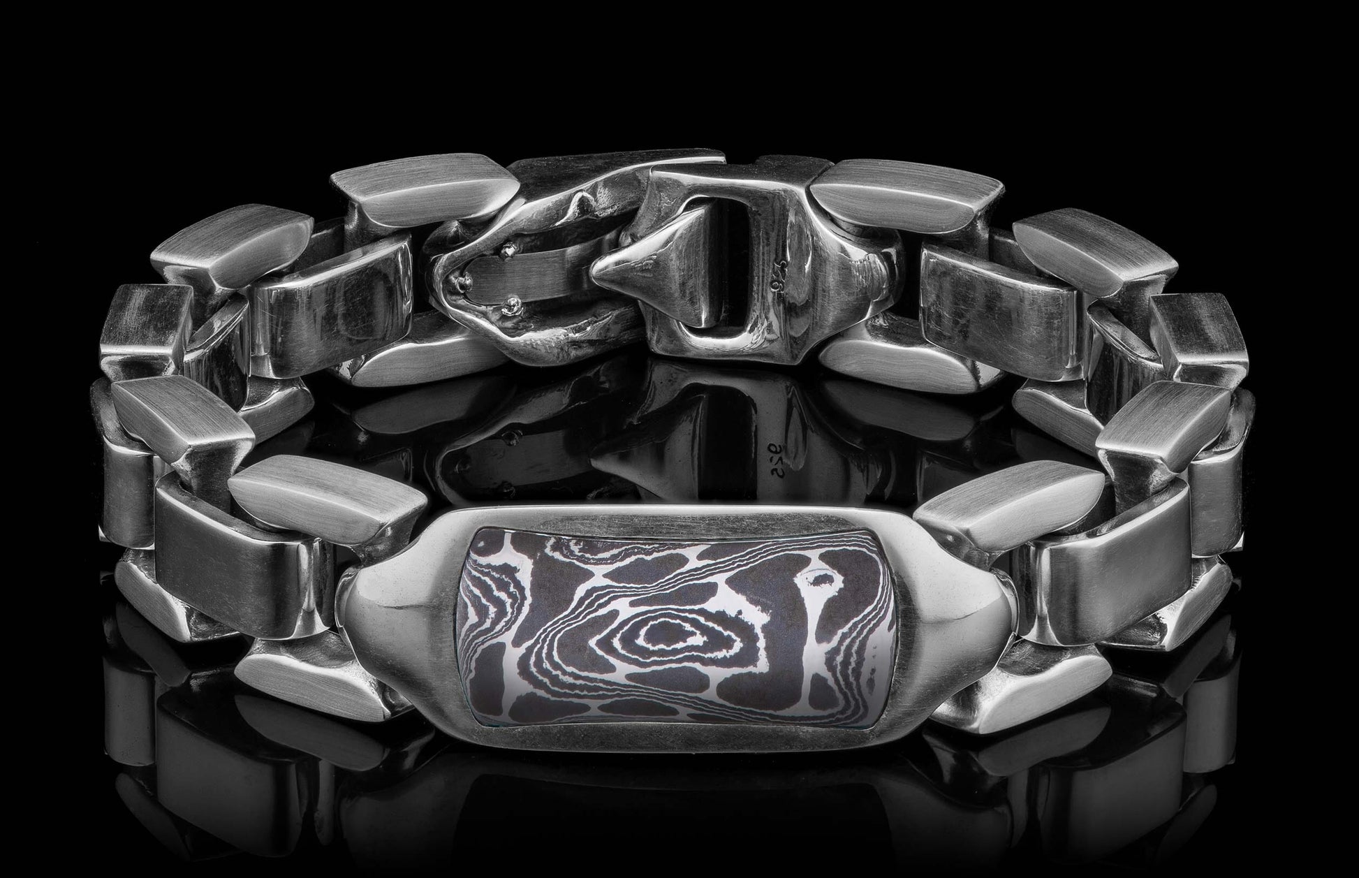 The Damascus Identity Sterling Silver Bracelet with Hand-Forged Damascus