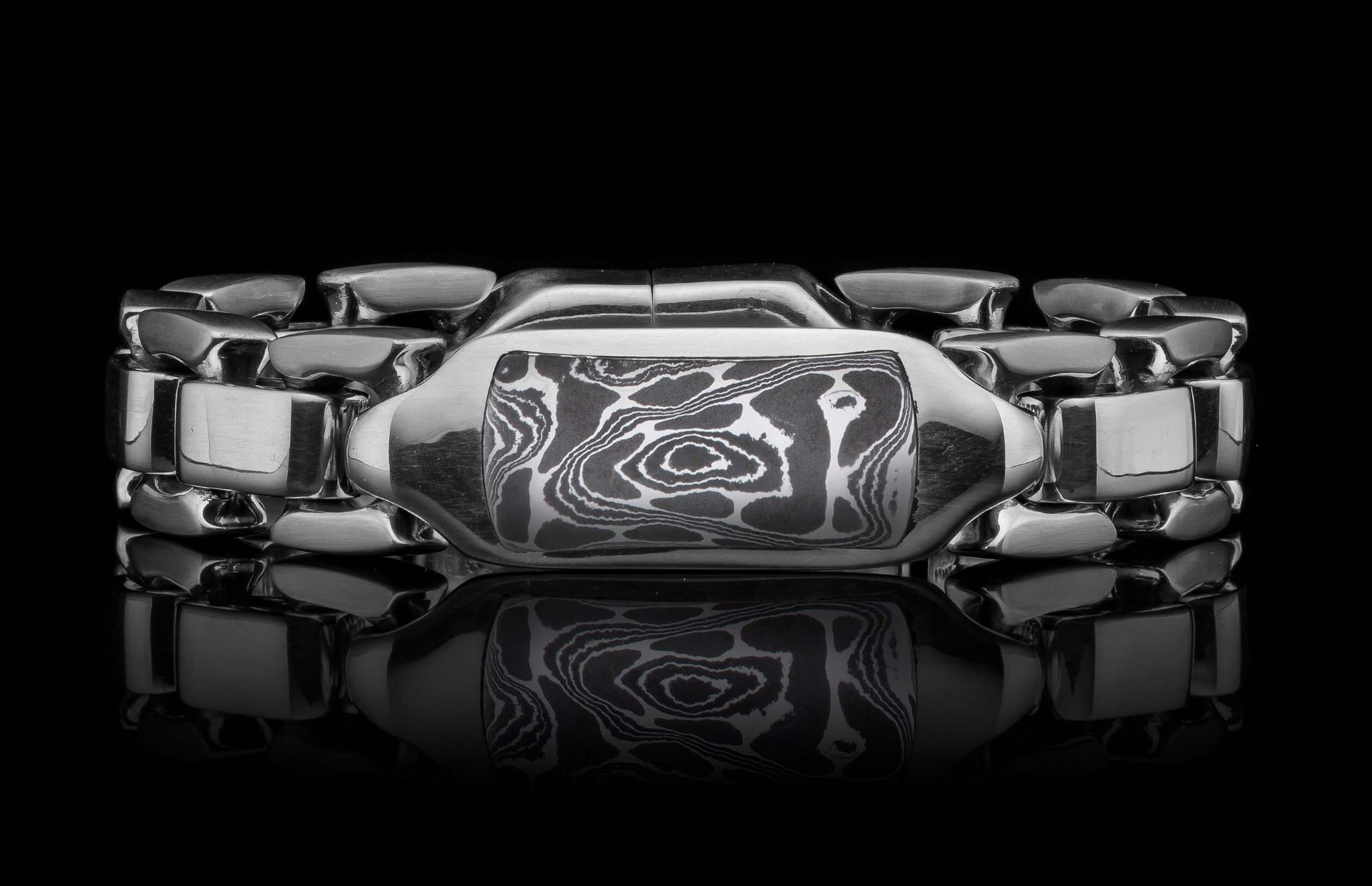 The Damascus Identity Sterling Silver Bracelet with Hand-Forged Damascus