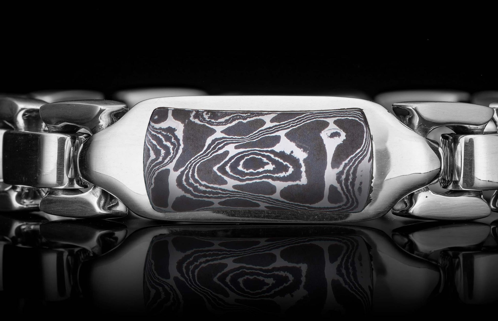 The Damascus Identity Sterling Silver Bracelet with Hand-Forged Damascus
