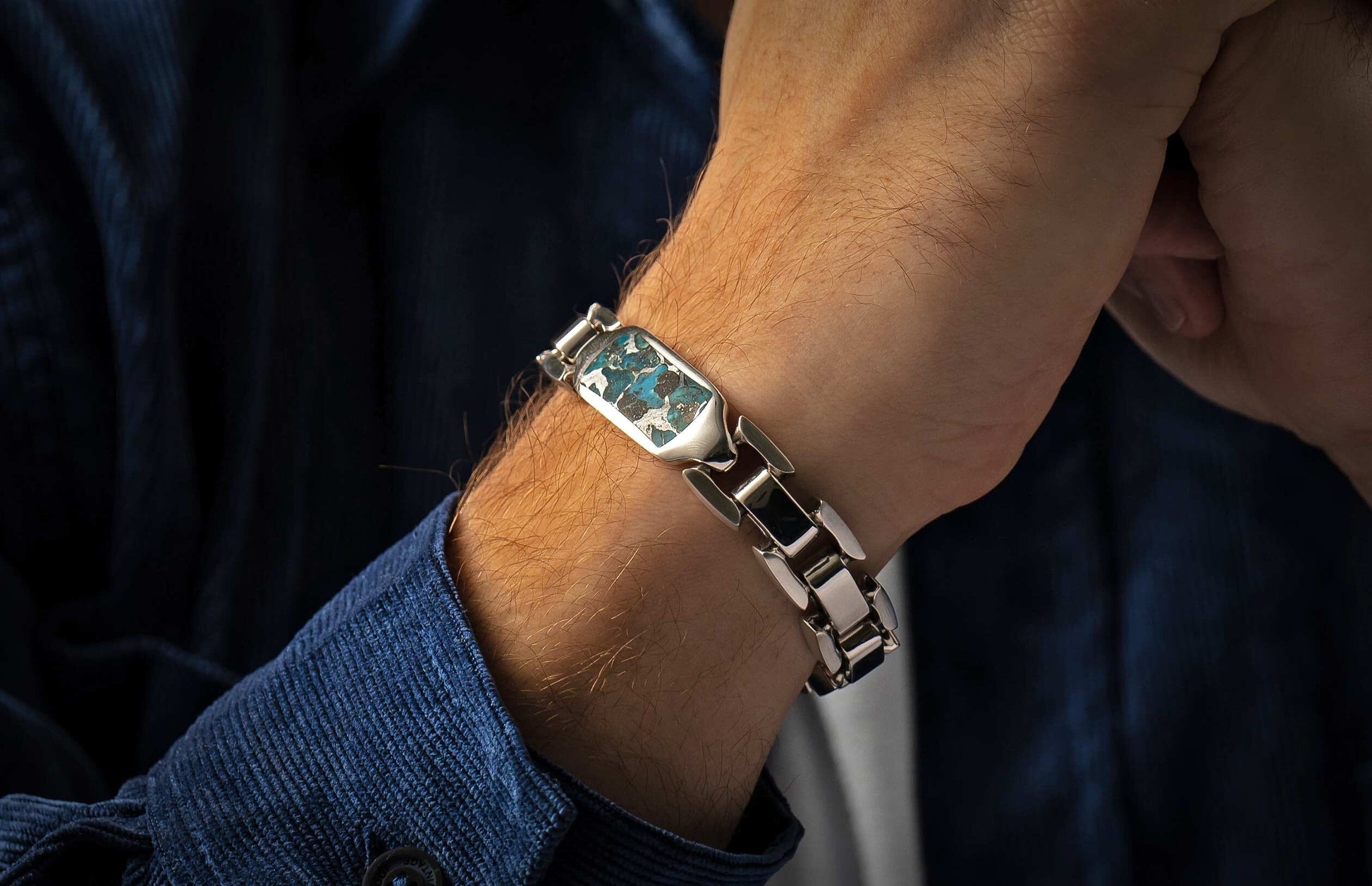 The Turquoise Bracelet for Men - Identity (BR24 TQ) displayed on a wrist
