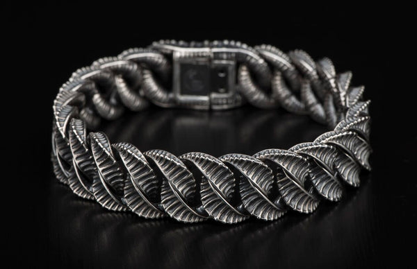 Snake curb bracelet in sterling silver with stainless steel button