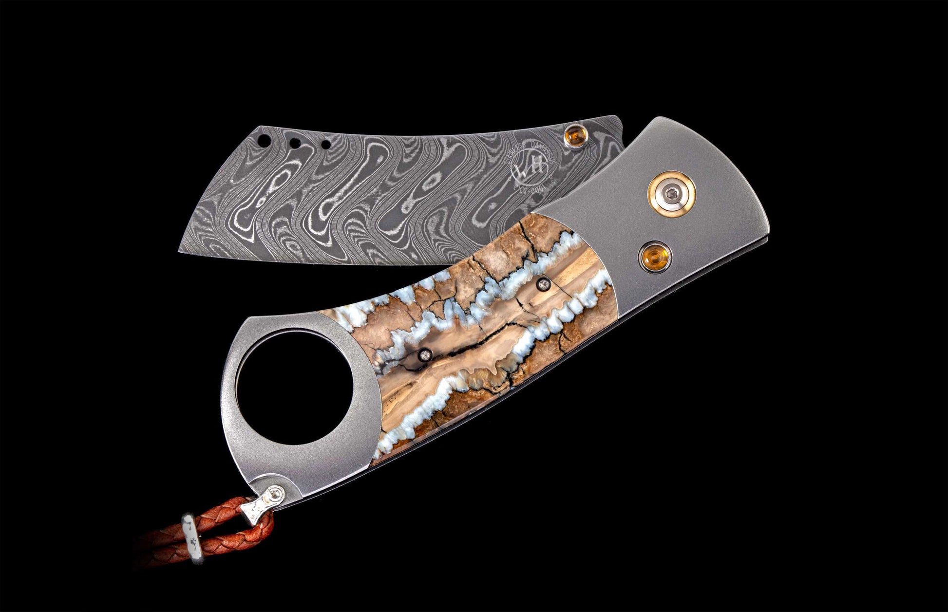 The Titanium Cigar Cutter with Fossil Mammoth Tooth and Damascus Blade
