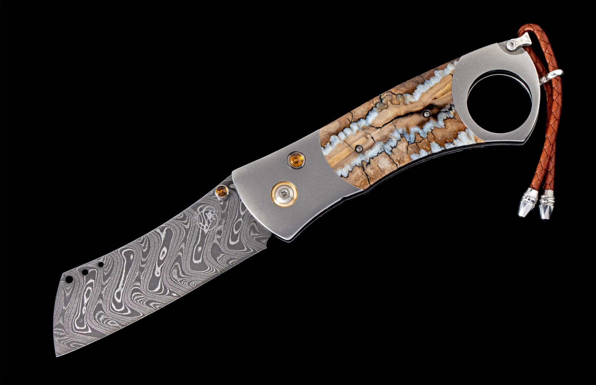 The Titanium Cigar Cutter with Fossil Mammoth Tooth and Damascus Blade