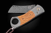 Custom William Henry cigar cutter with Pappy Van Winkle wood and damascus blade.
