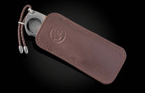 Custom William Henry cigar cutter with Pappy Van Winkle wood and damascus blade.