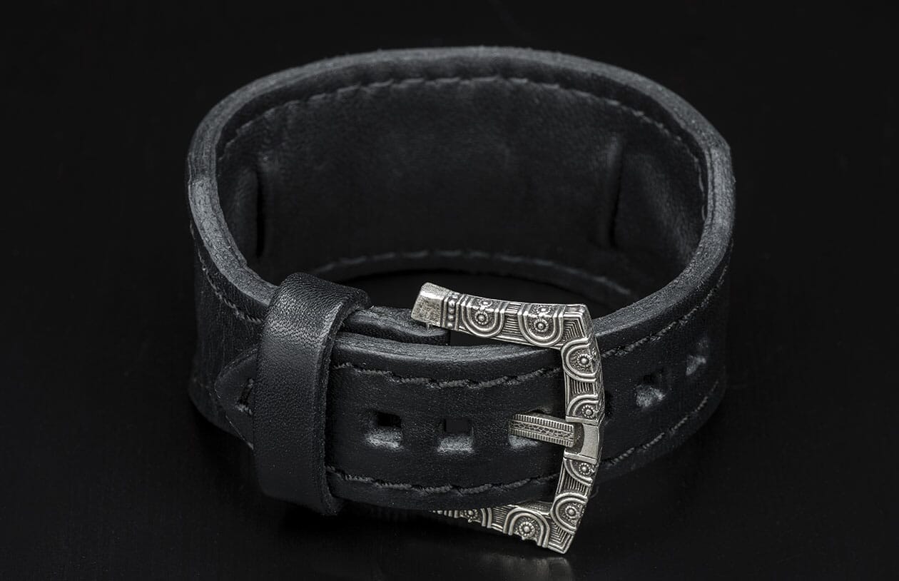 Power Chord Leather Cuff Bracelet for Men Inlaid with Black