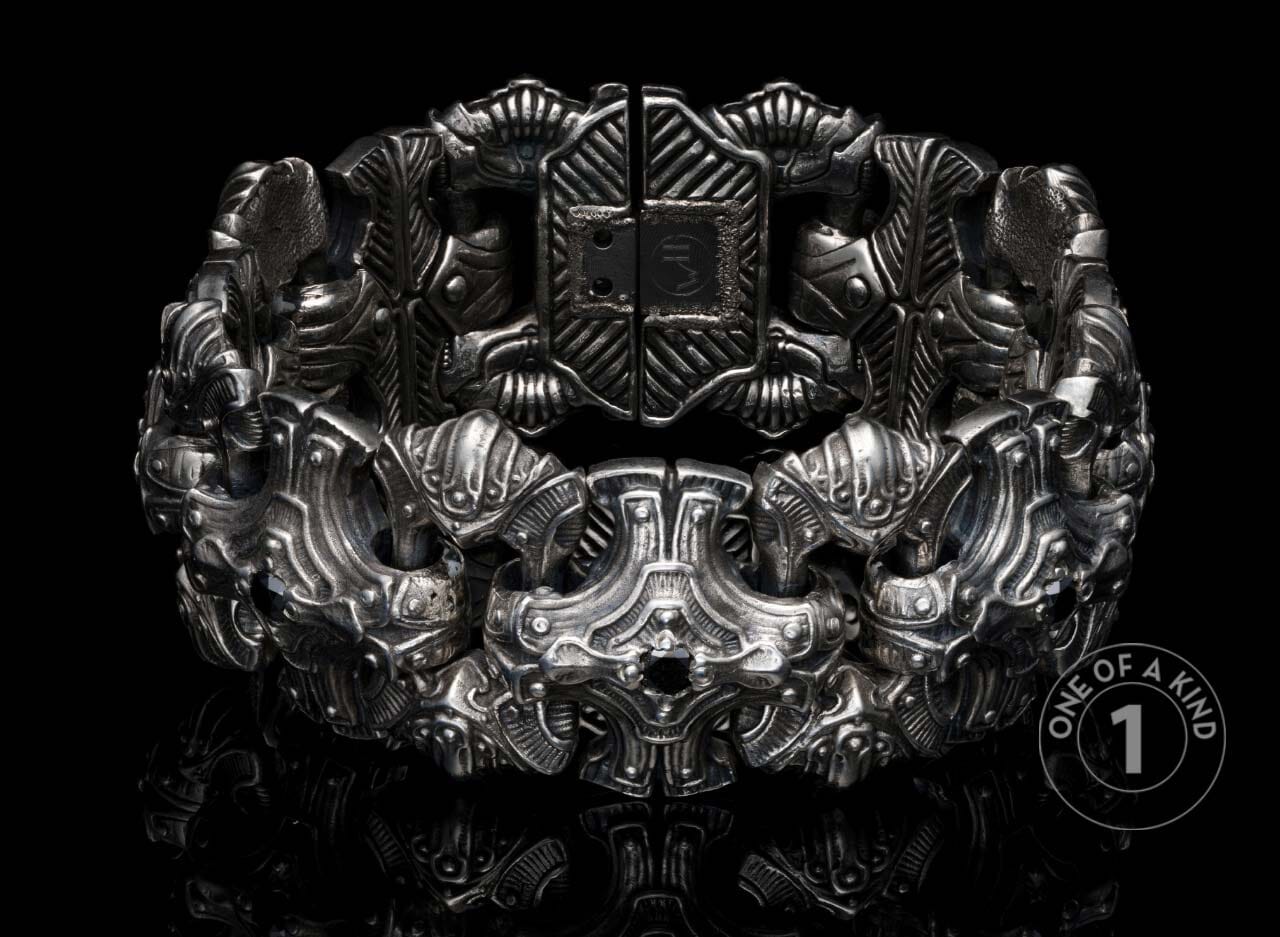 One of a kind sterling silver men's bracelet with black diamonds from William Henry