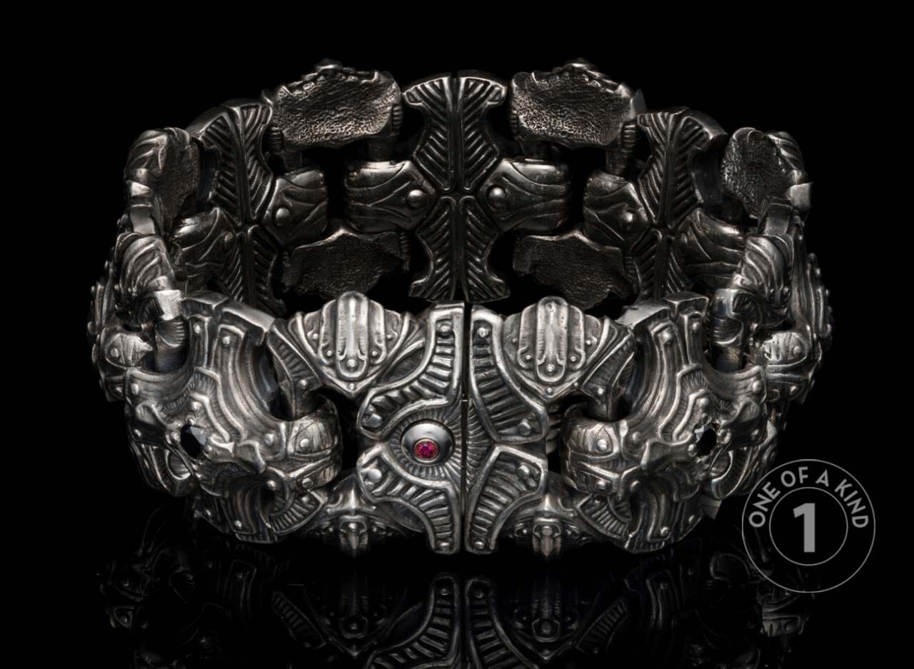 One of a kind sterling silver men's bracelet with black diamonds from William Henry