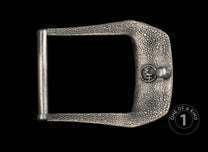 Silver-toned D-ring belt buckle with a hammered texture, a 'wh' initial emblem, and a small stud.