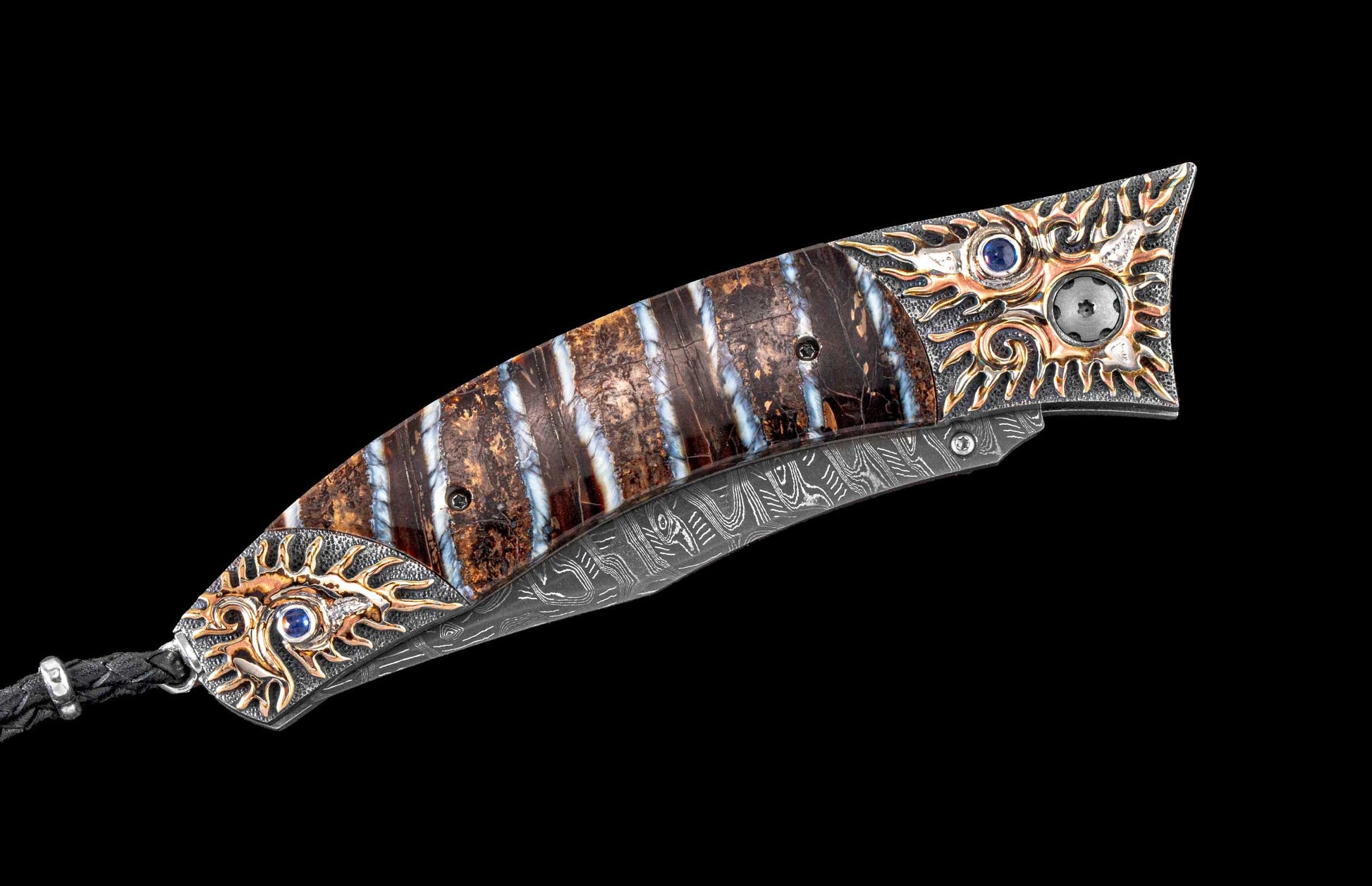 One of a Kind Custom William Henry Knife with a Hand-carved sterling silver & mokume frame set with Fossil Mammoth tooth