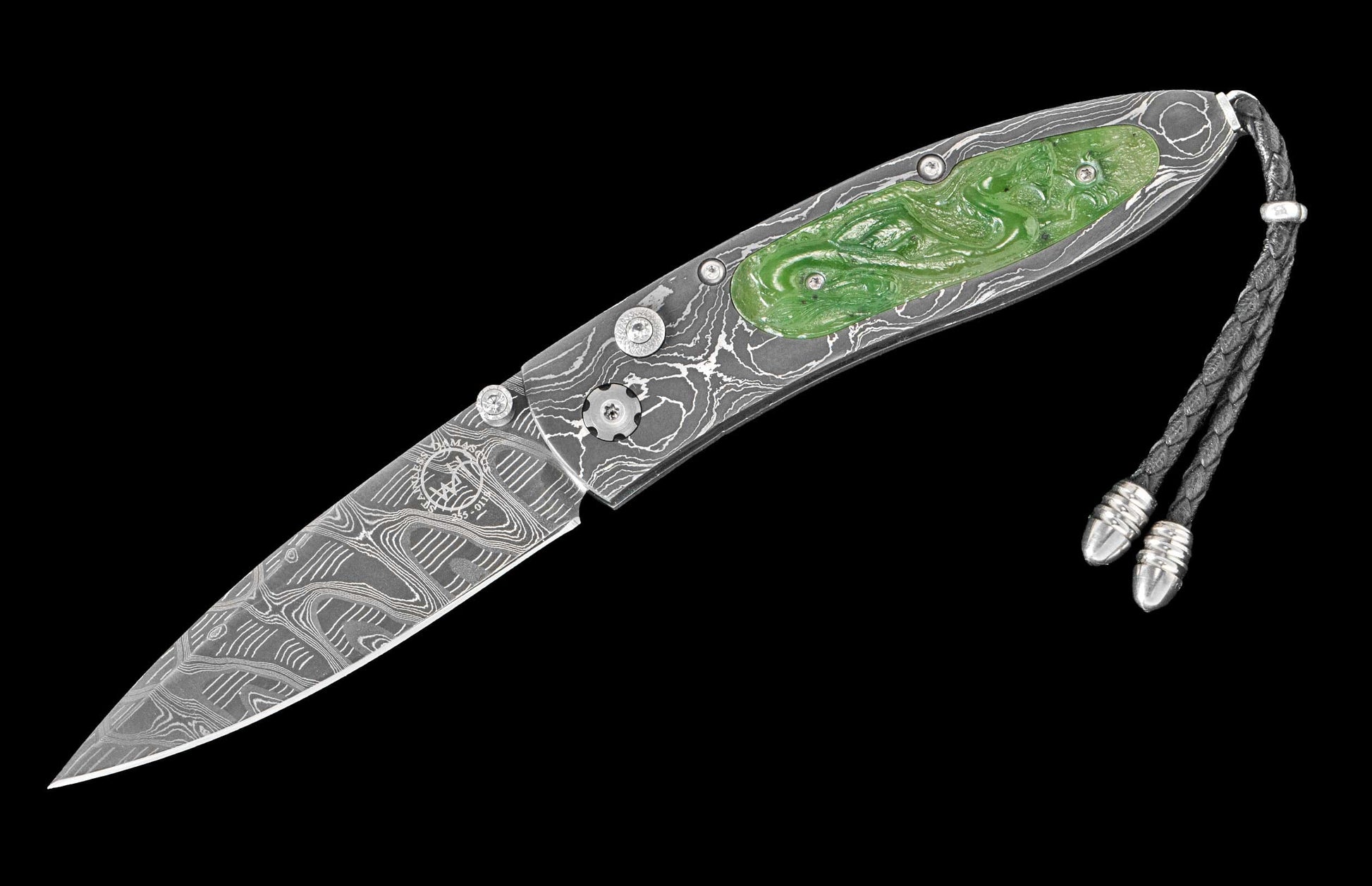 One of a kind custom William Henry Knife with hand-forged Damascus steel
