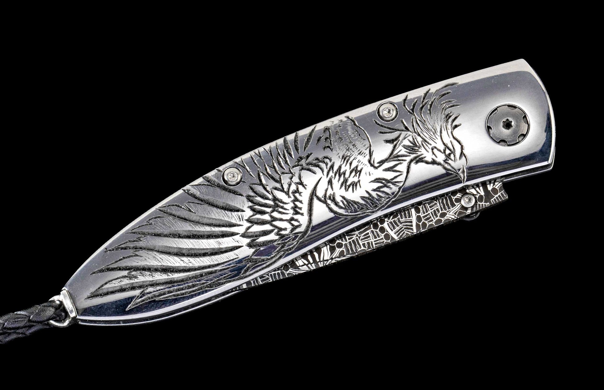 One of a kind custom William Henry Knife with hand-forged Damascus steel