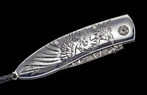 One of a kind custom William Henry Knife with hand-forged Damascus steel