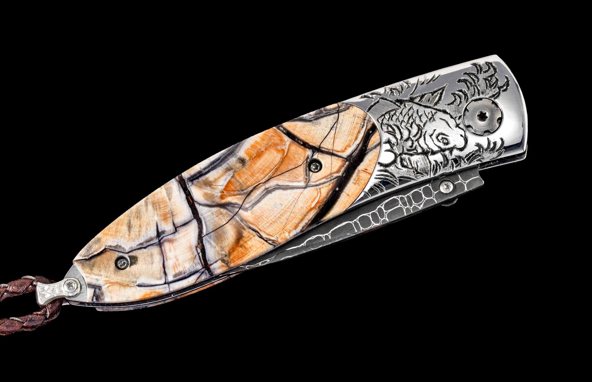 One of a kind custom William Henry knife with Damascus steel
