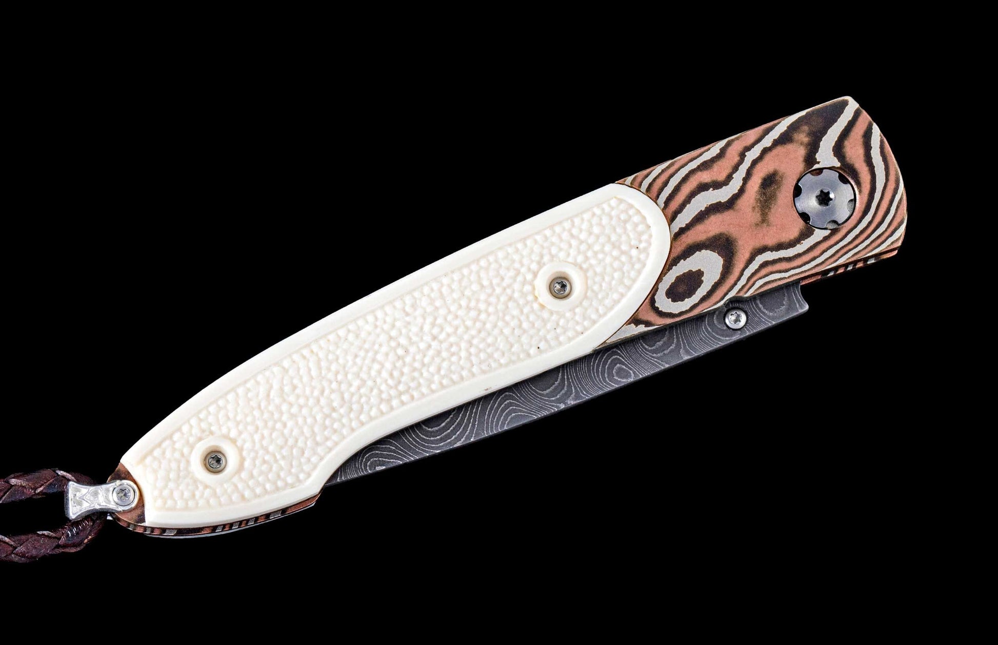 One of a kind custom William Henry knife with Damascus steel