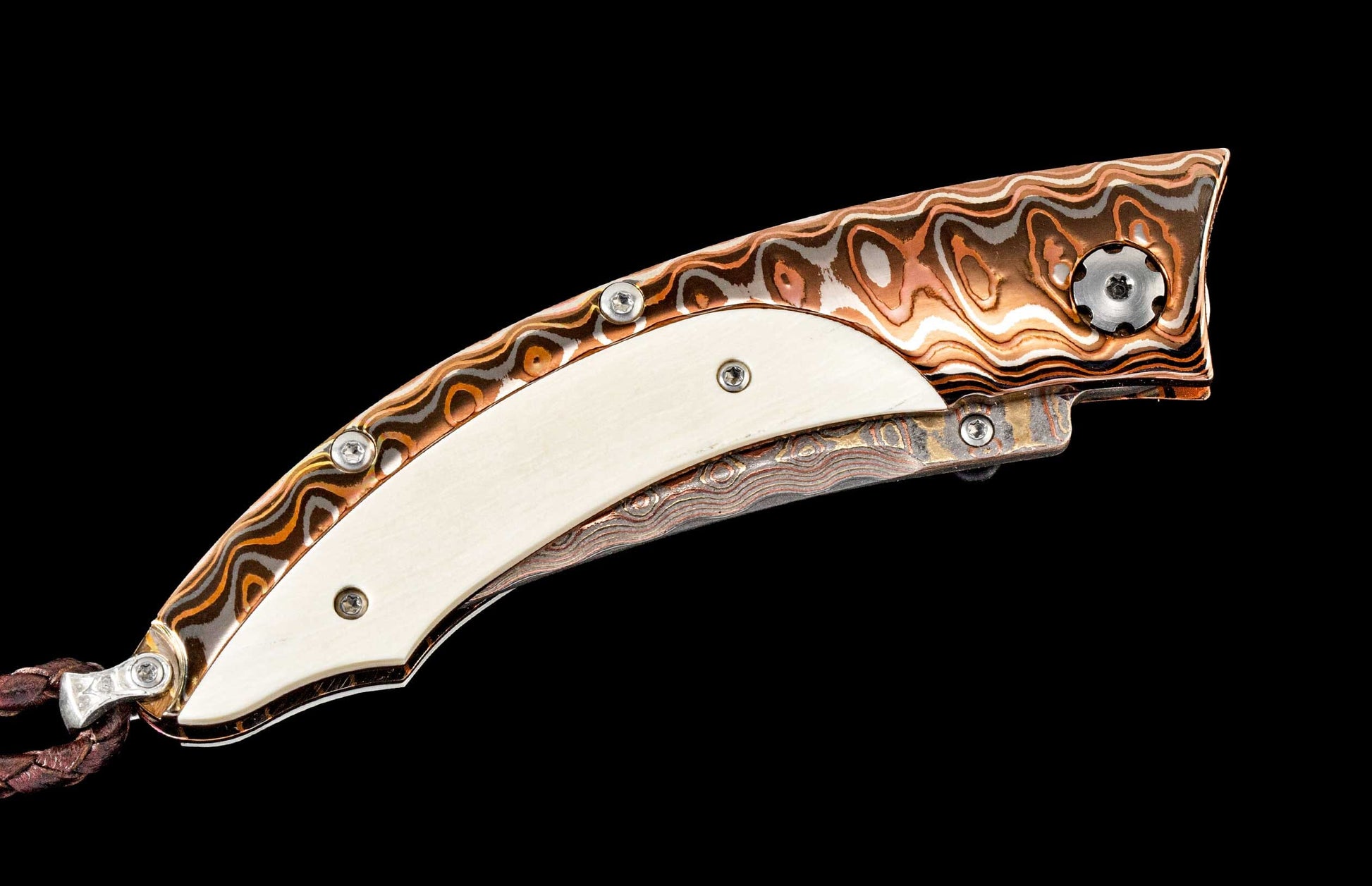 One of a kind custom William Henry knife with Damascus steel