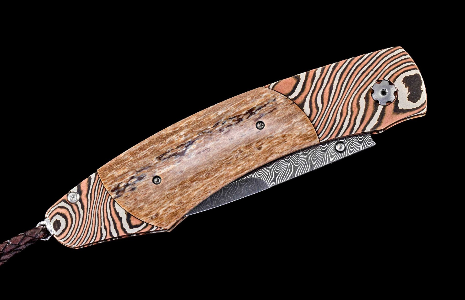 One of a kind custom William Henry knife with Damascus steel