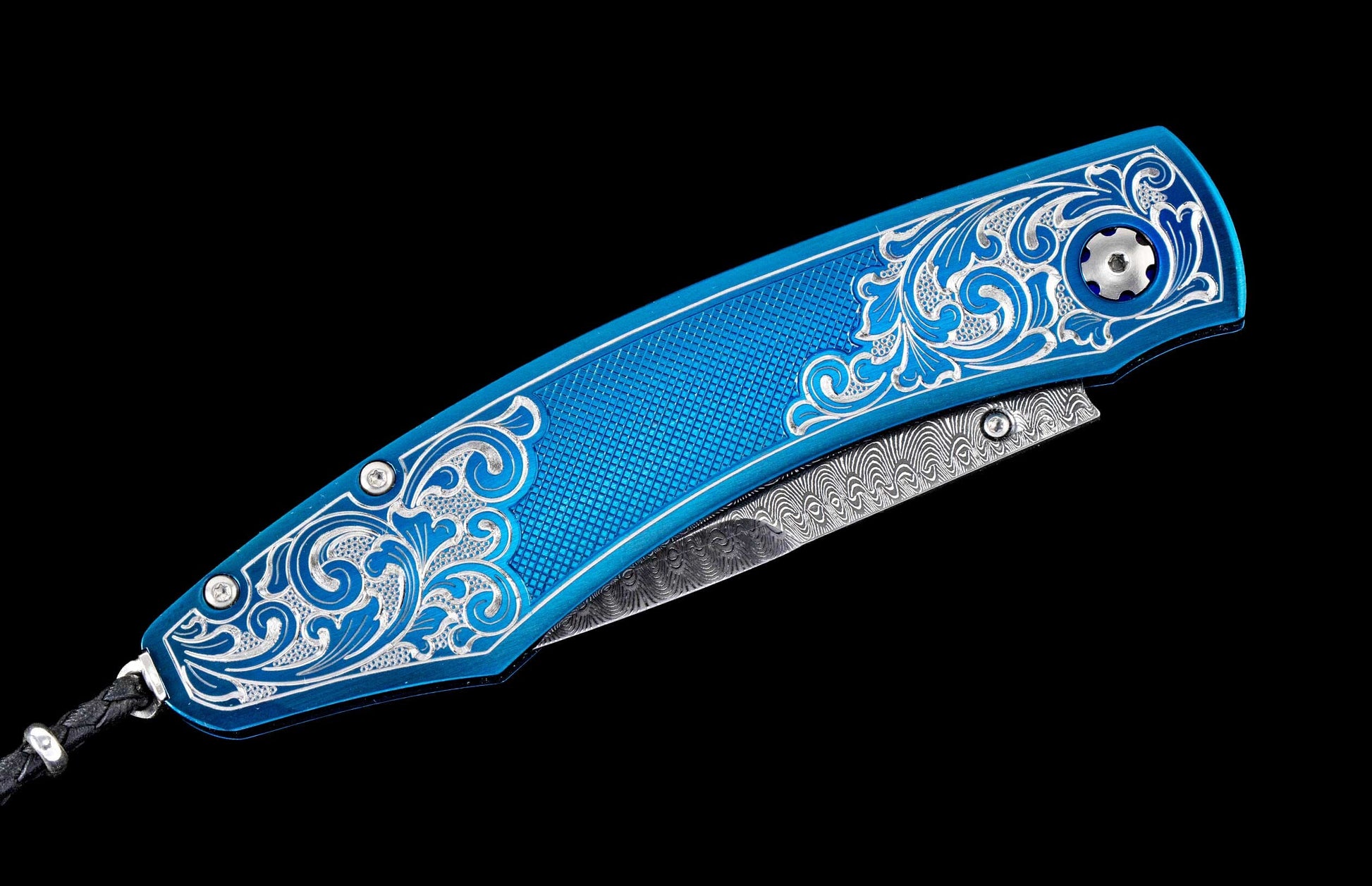 One of a kind William Henry custom knife with hand forged Damascus steel