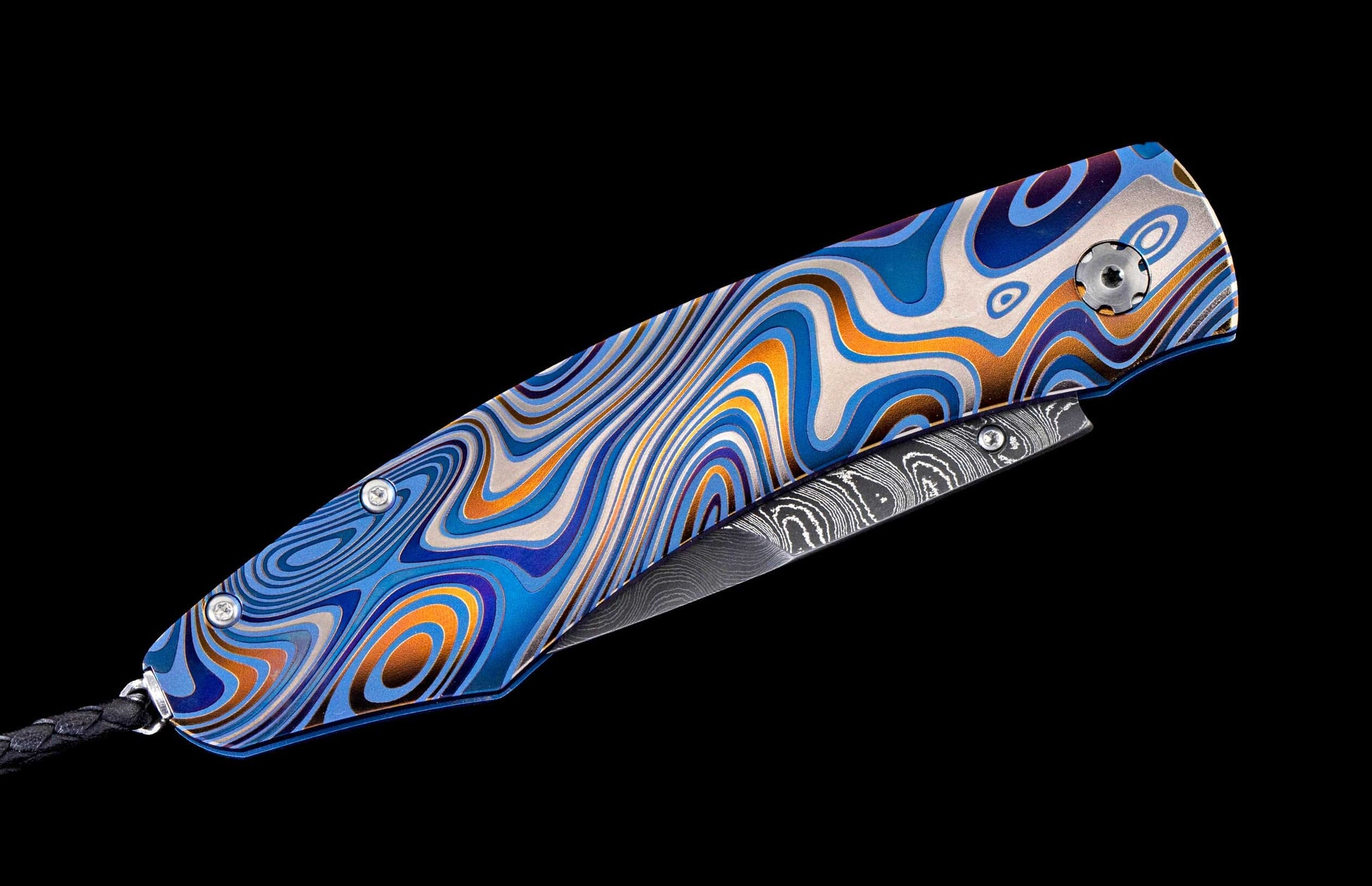 One of a kind William Henry custom knife with hand forged Damascus steel