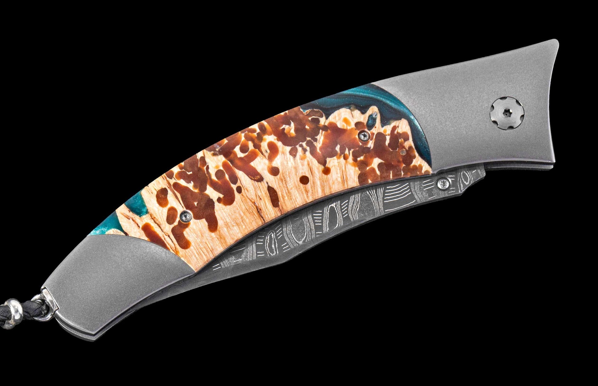 One of a Kind William Henry Knife Custom Knife with Natural wood and resin hybrid scales