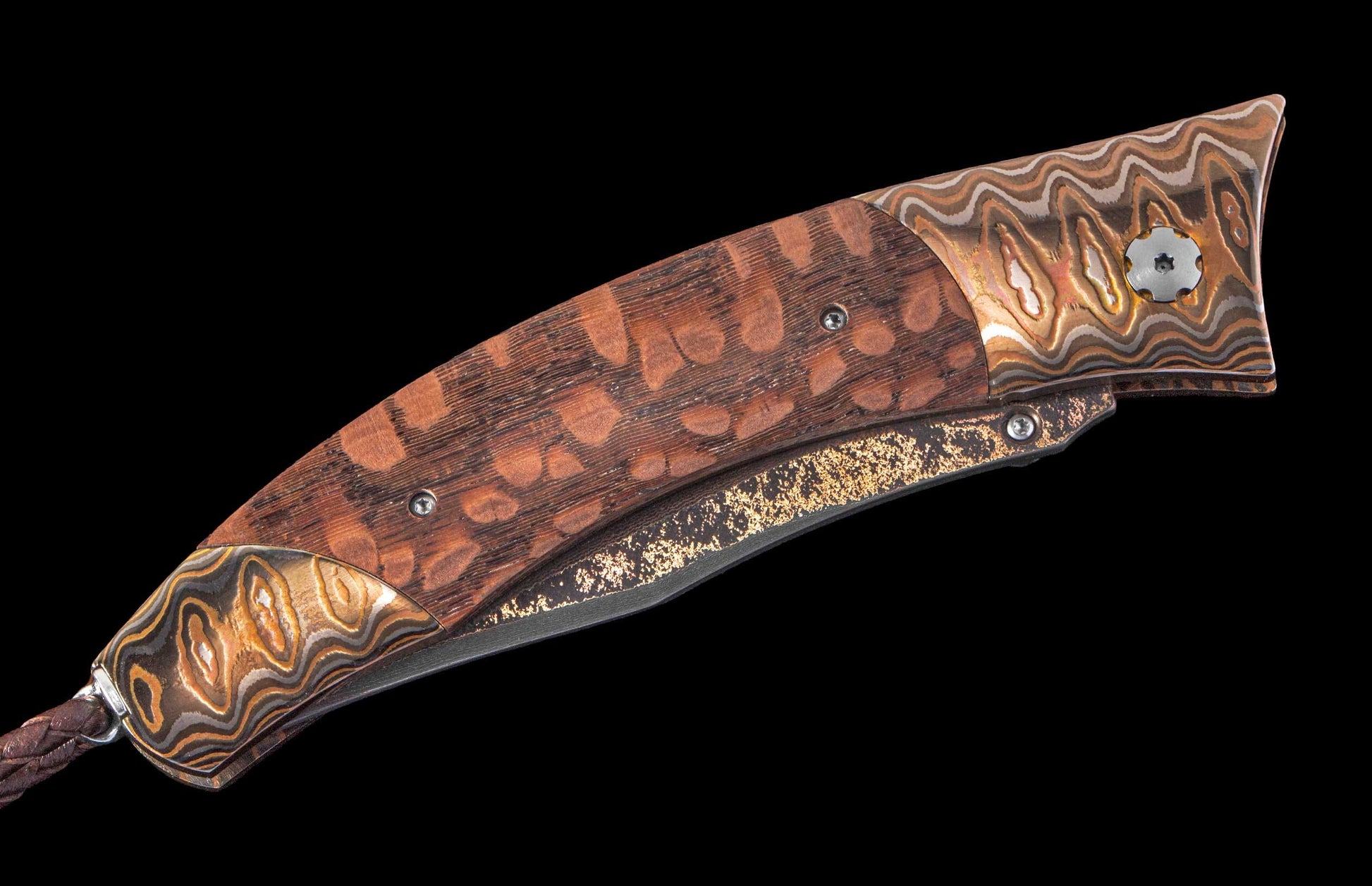 One of a Kind William Henry Custom Knife with Heat-colored 'Wave' Mokume