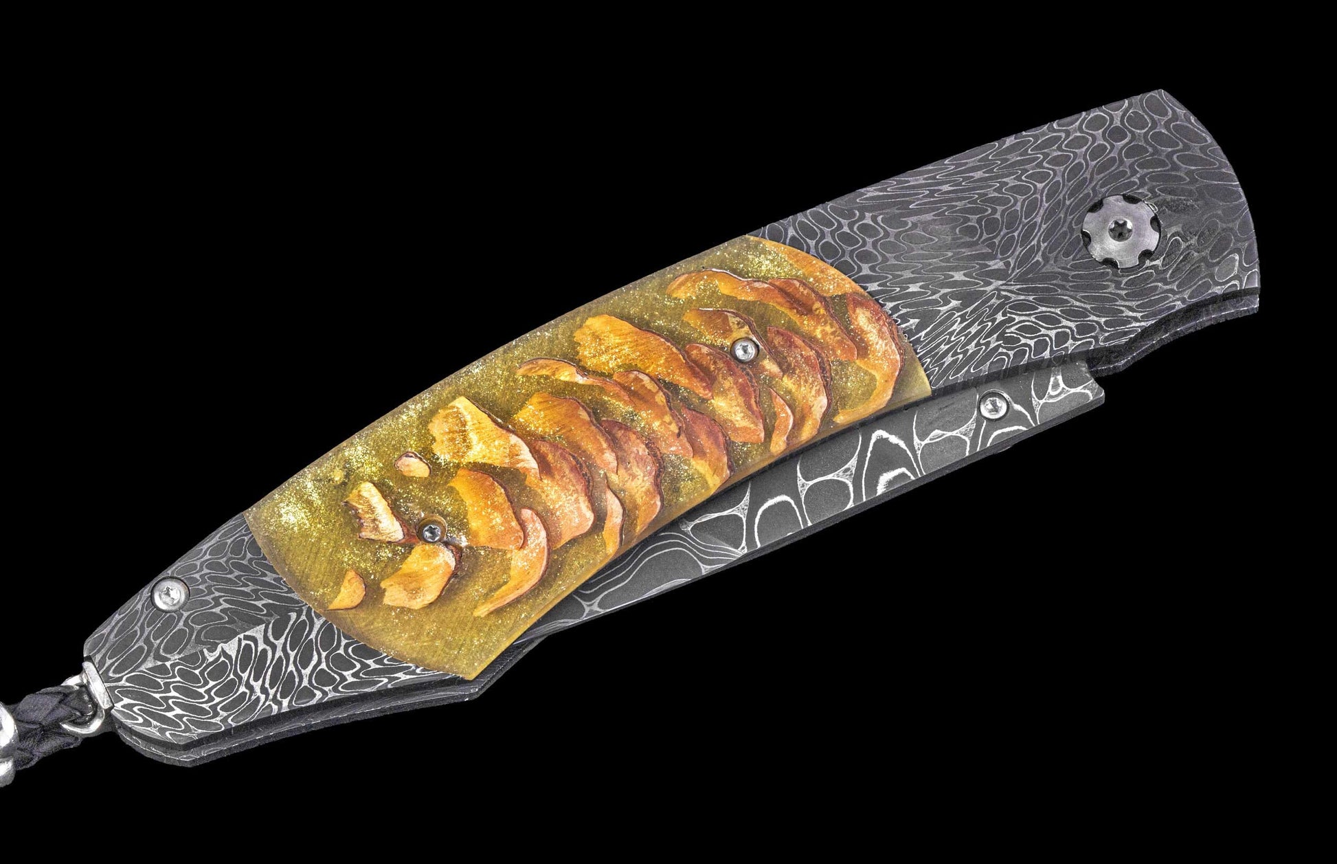 One of a Kind William Henry Custom Knife featuring a 'River Rock' damascus  frame