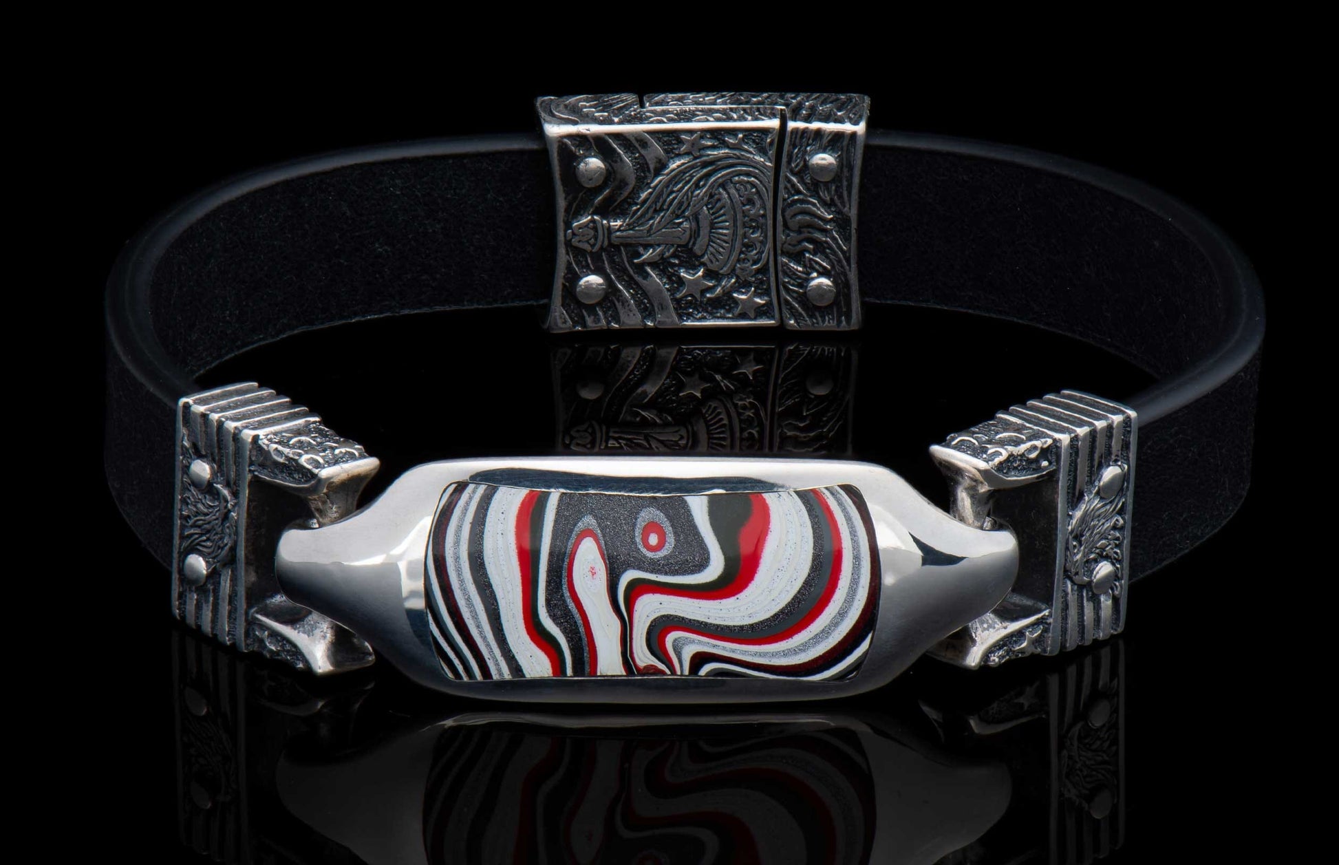 The DeVille Men's Fordite Silver Bracelet