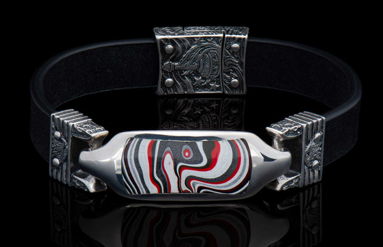 The DeVille Men's Fordite Silver Bracelet