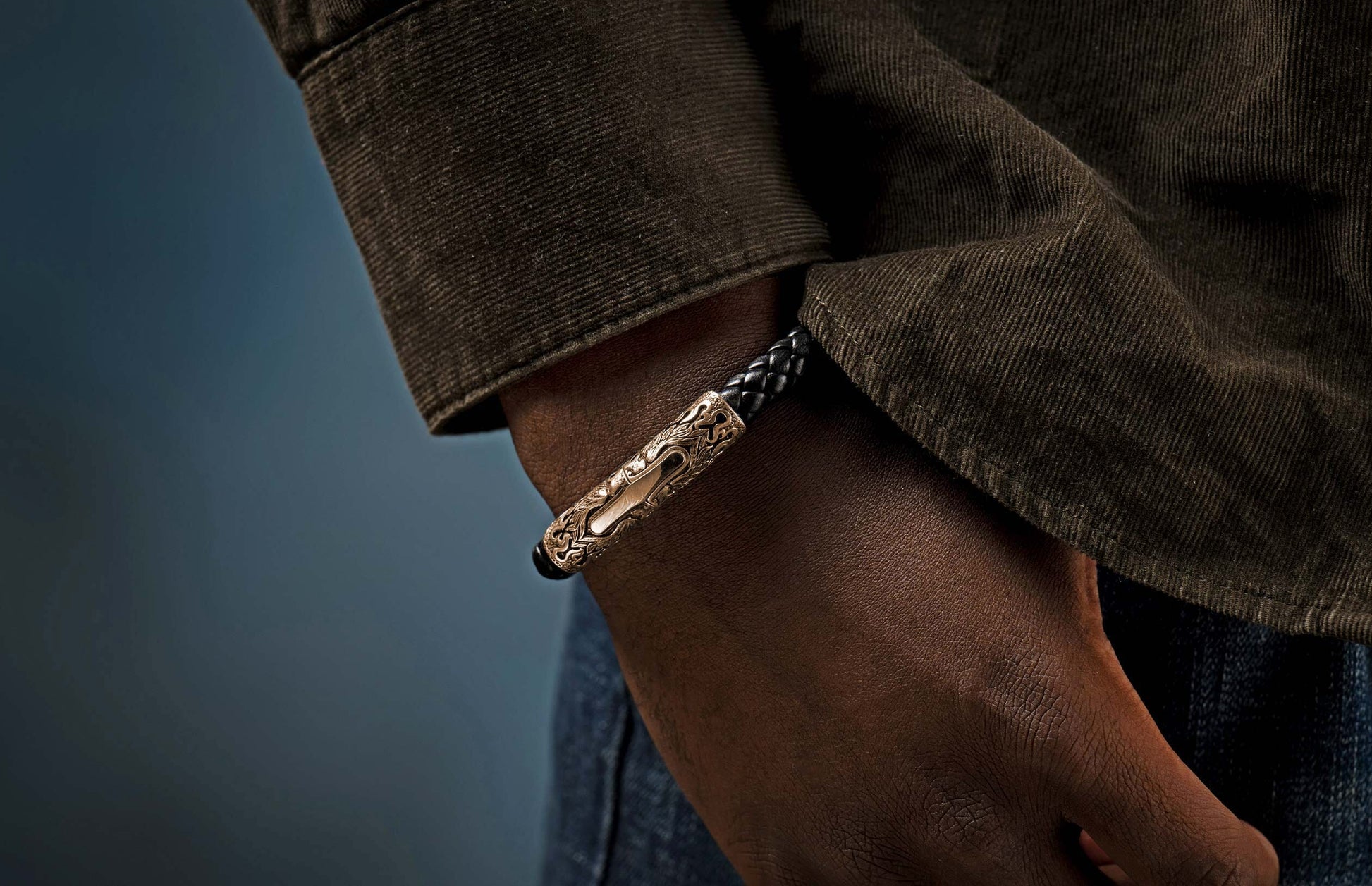 The Ramble On Bronze and Black Braided Leather Bracelet 