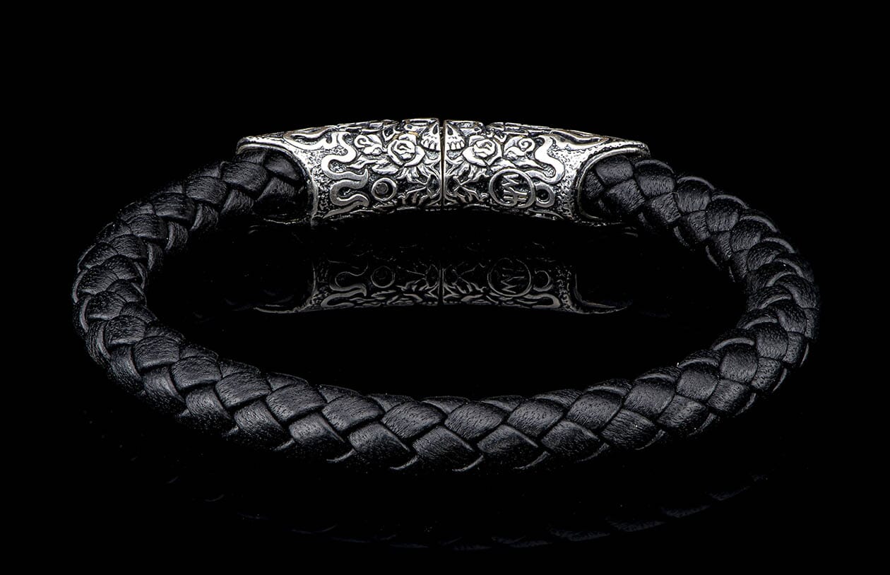 【美品】RRL Hand-BraidedLeatherBracelet ブラック Ramble On - Silver/Black (LC196 RRS BLK) Men's Bracelet from