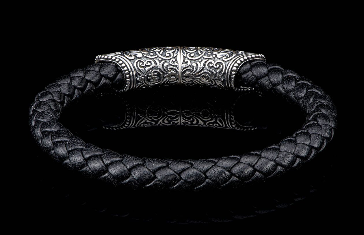 The Milan Silver and Black Braided Leather Bracelet 